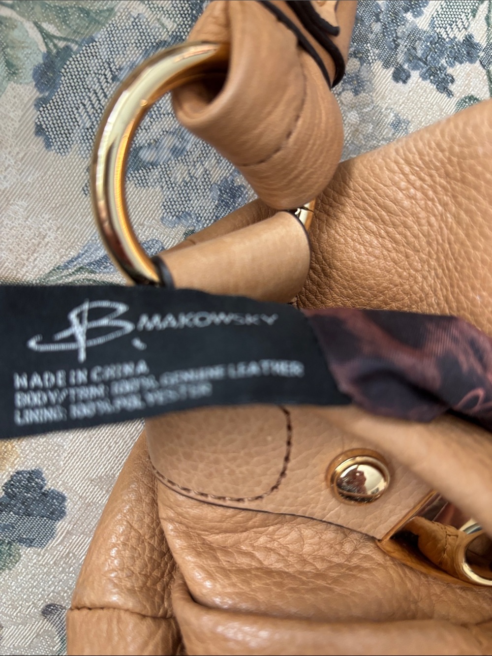 b. makowsky Tan Pebbled Leather Shoulder Bag with Gold Hardware - Picture 2 of 5